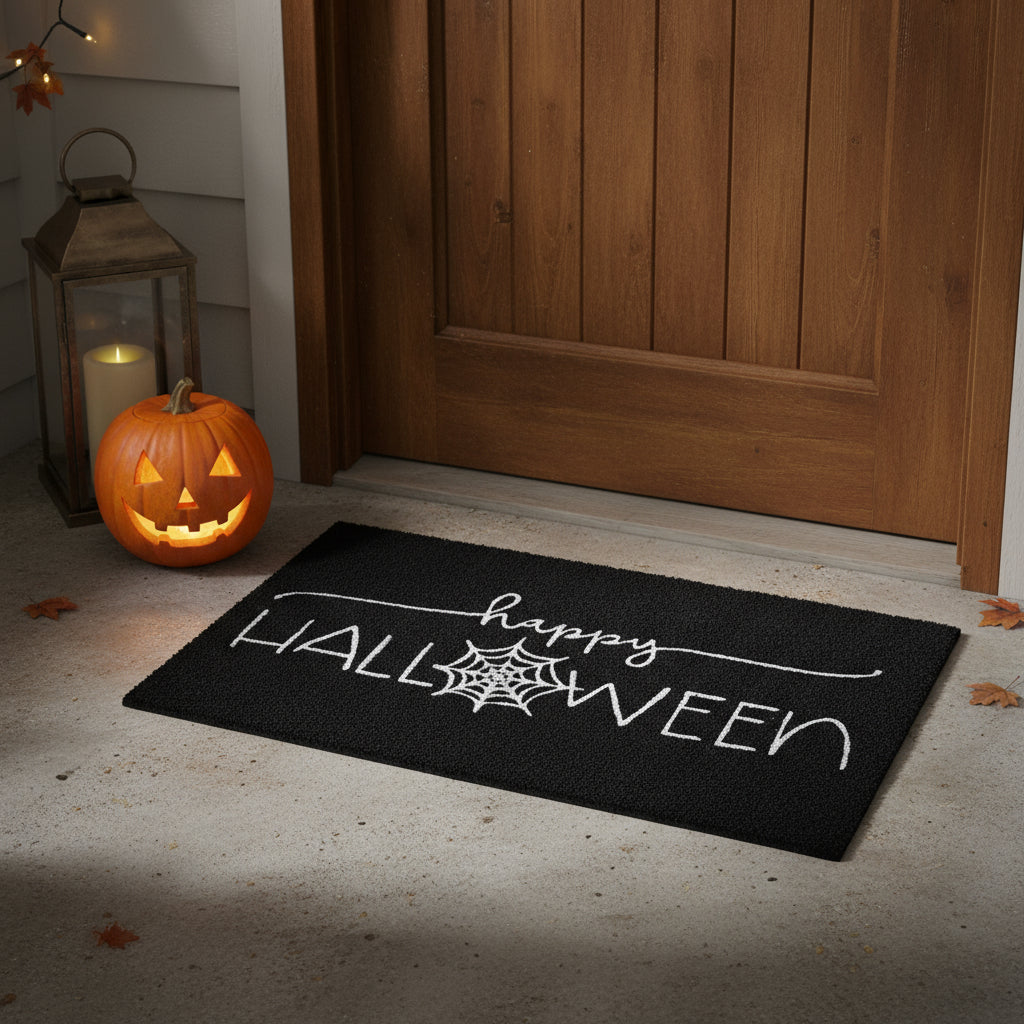 17" X 29" Black And White Halloween Halloween Happy Halloween Outdoor Coir Door Mat