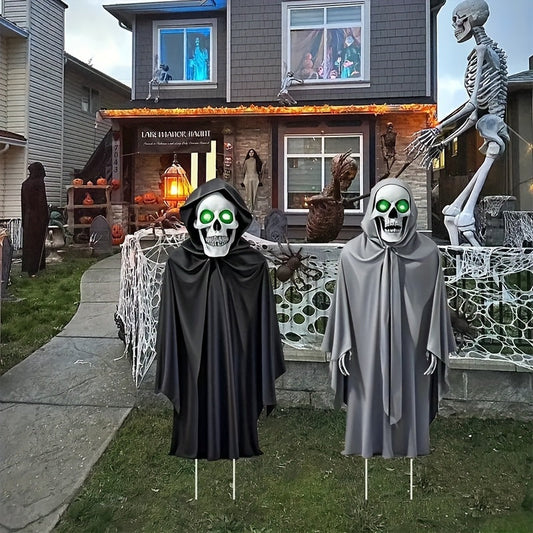Halloween Skeleton Figurines with Glowing Eyes (2pcs)